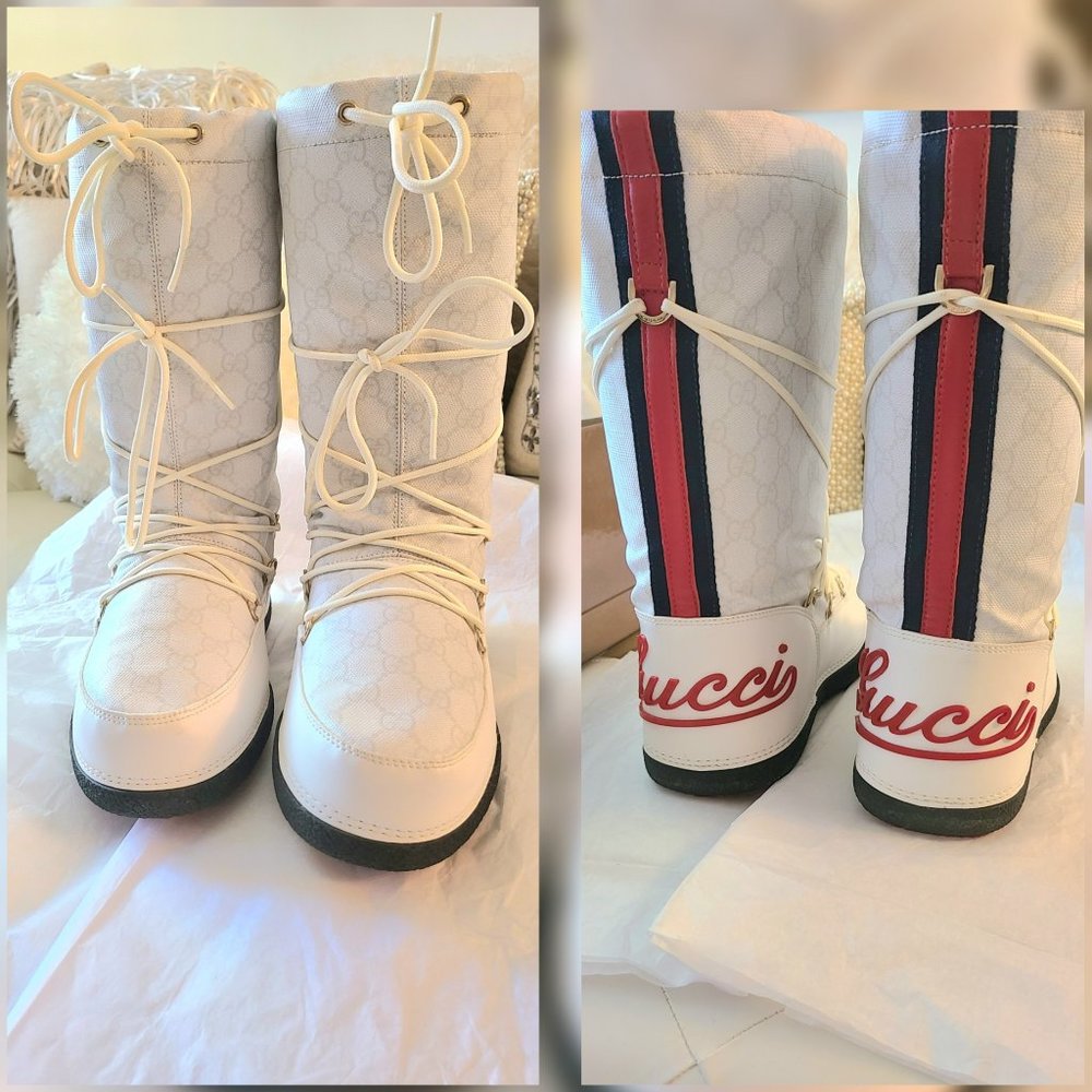 Gucci White and Red Winter Rain Boots